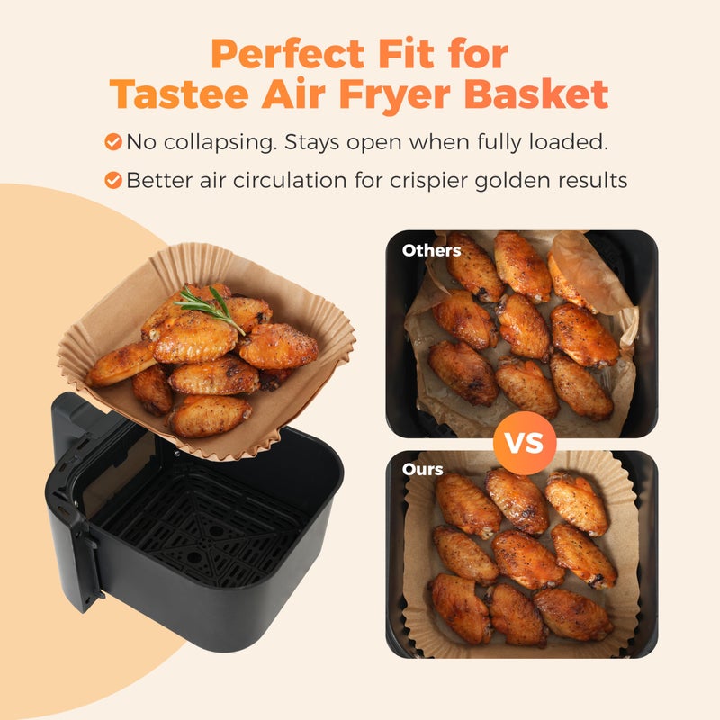Tastee Air Fryer Liners 100Pcs - Design for 3-6QT Air Fryer Baskets, Oil-Absorbent Disposable Paper Liners, 450Â°F Heat Resistant, Custom Fit - Image 2