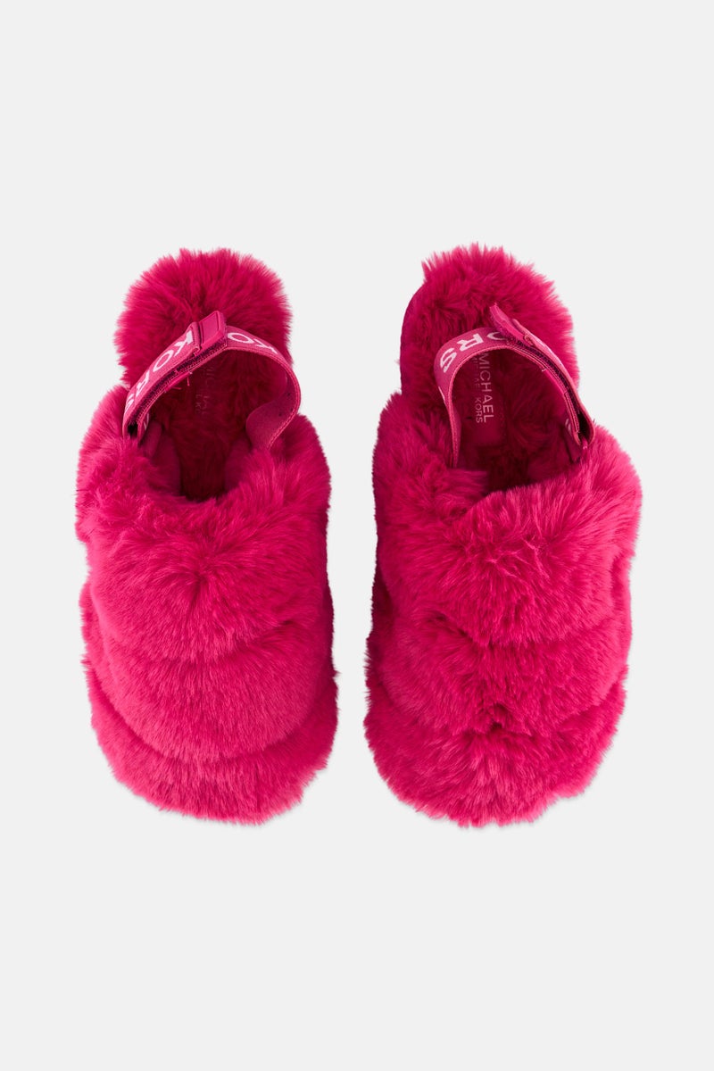 Michael Kors Women Medium Elsie Faux Fur Slippers, Pink - Image 3