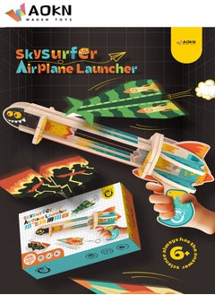 3d Wooden Puzzle Paper Airplane Launcher Creative Toy for Kids One-click Paper Airplane Catapult with a 3D Puzzle Launcher and 40 Paper Airplane