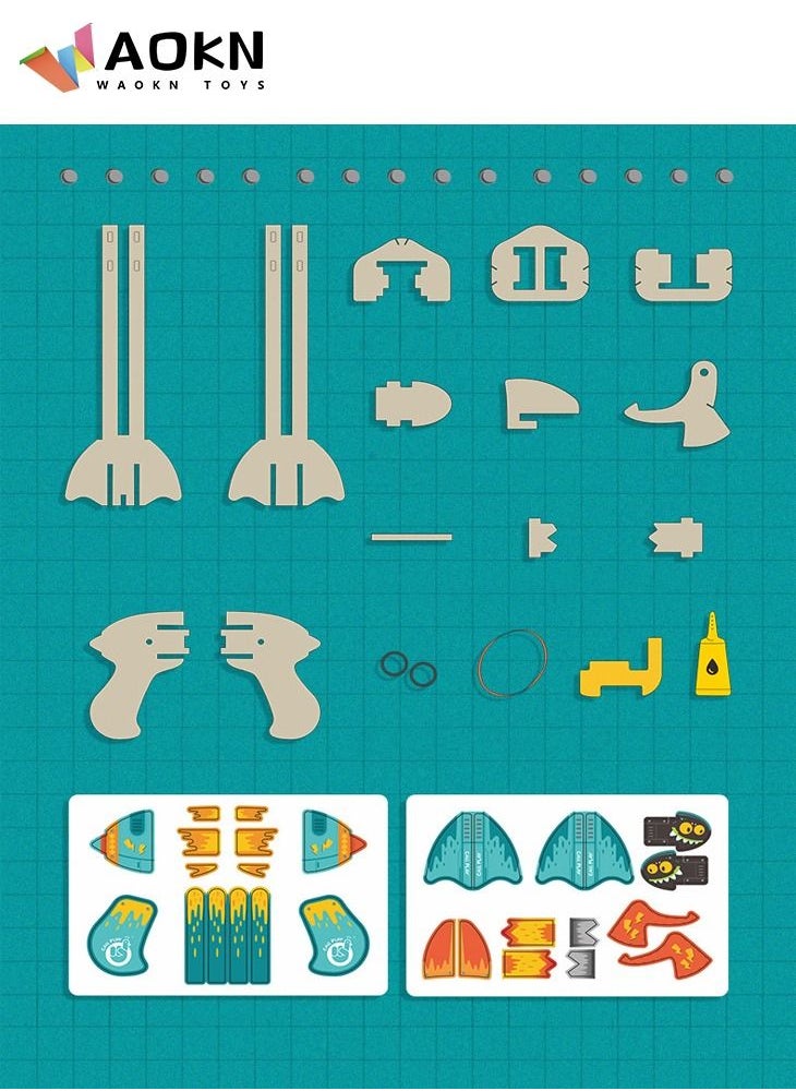 WAOKN - 3d Wooden Puzzle Paper Airplane Launcher Creative Toy for Kids One-click Paper Airplane Catapult with a 3D Puzzle Launcher and 40 Paper Airplane - Image 1