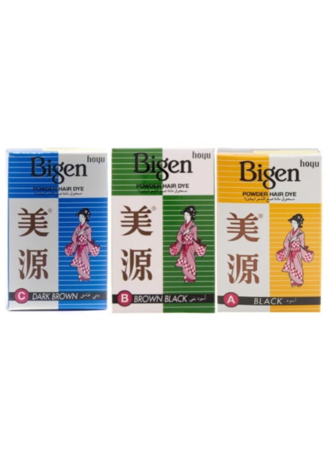 Bigen Powder Hair Dye Kit – Brown Black, Black & Dark Brown (3 PCS) – Long-Lasting Color & Grey Coverage - Image 1