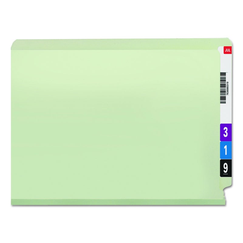 Smead End Tab Pressboard Fastener File Folder with SafeSHIELD Fasteners, 2 Fasteners, 3" Expansion, Letter Size, Gray/Green, 25 per Box (34725) - Image 3