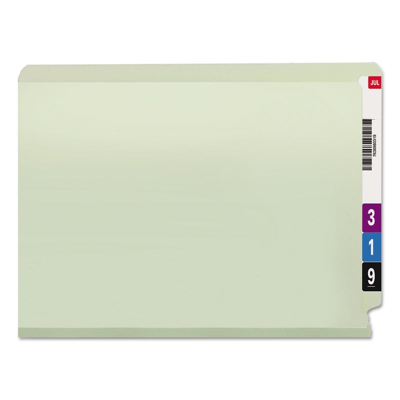 Smead End Tab Pressboard Fastener File Folder with SafeSHIELD Fasteners, 2 Fasteners, 3" Expansion, Letter Size, Gray/Green, 25 per Box (34725) - Image 3
