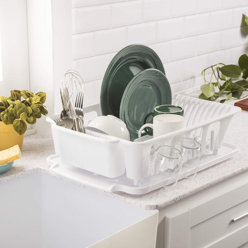 STERILITE 2-Piece Large Sink Set Dish Rack Drainer, White (18 L x 13 3/4" W x 5 1/2" H), 3/4" L x 3/4" W x - Image 3