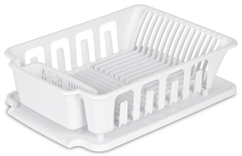 STERILITE 2-Piece Large Sink Set Dish Rack Drainer, White (18 L x 13 3/4" W x 5 1/2" H), 3/4" L x 3/4" W x - Image 1