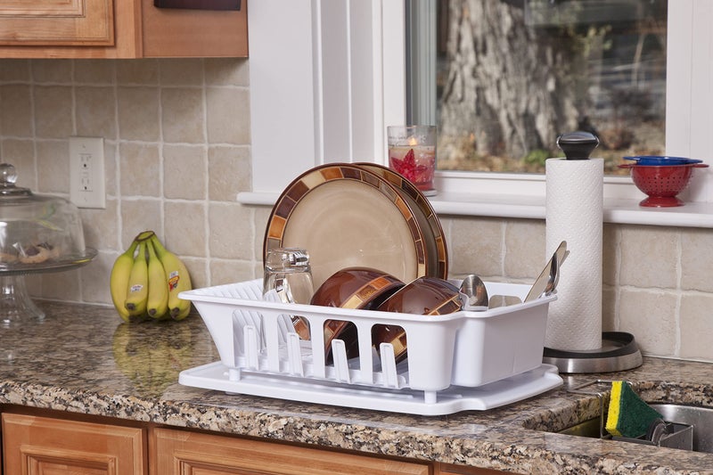 STERILITE 2-Piece Large Sink Set Dish Rack Drainer, White (18 L x 13 3/4" W x 5 1/2" H), 3/4" L x 3/4" W x - Image 2