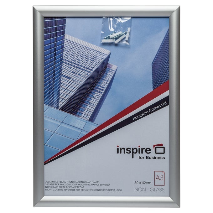 SNAP FRAME SNAPA3S A3 30X42CM SILVER NONGLASS FRONT LOADING SPRING OPENING BREAK RESISTANT CERTIFICATE PHOTO POSTER DISPLAY FRAME
