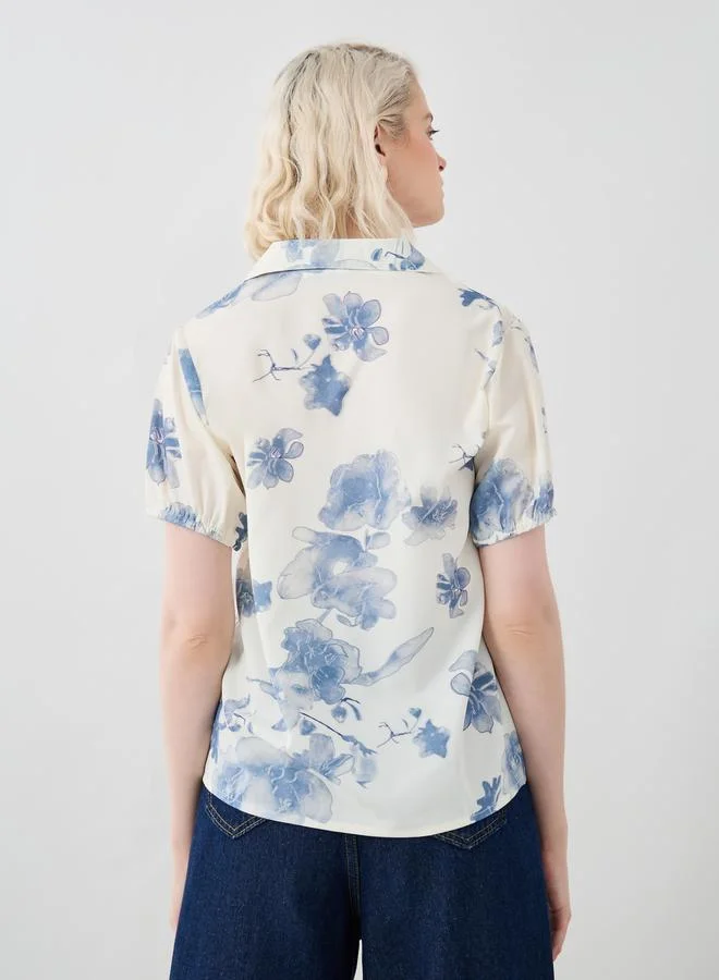 Take Two Take Two Floral Print Notch Label Neck Shirt