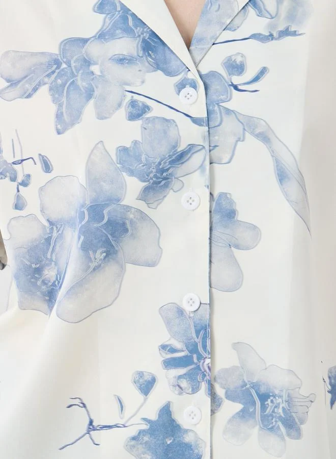 Take Two Take Two Floral Print Notch Label Neck Shirt