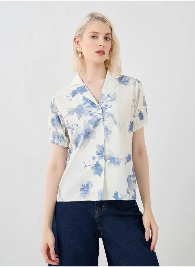 Take Two Take Two Floral Print Notch Label Neck Shirt