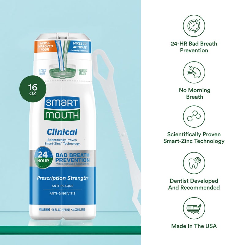 SmartMouth DDS Activated Clinical Mouthwash with Tongue Cleaner - for Fresh Breath - Clinical Strength Mouthwash for Gum Health, Gingivitis & More - Clean Mint Flavor, 16 fl oz - Image 4