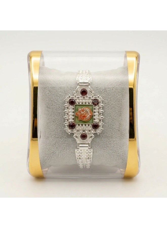 Traditional Ganesha Bracelet Rakhi for Men with Stone and Enamel Detailing, Puja Plate, Roli and Chawal – 1 Rakhi Set - Image 4