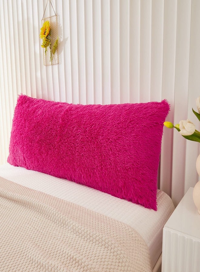 Memfydu Faux Fur Fluffy Body Pillow Cover, Hot Pink Plush Shaggy Velvet Body Pillowcase 1 pc, Zipper Closure (21"x54", Hot Pink) - Image 4