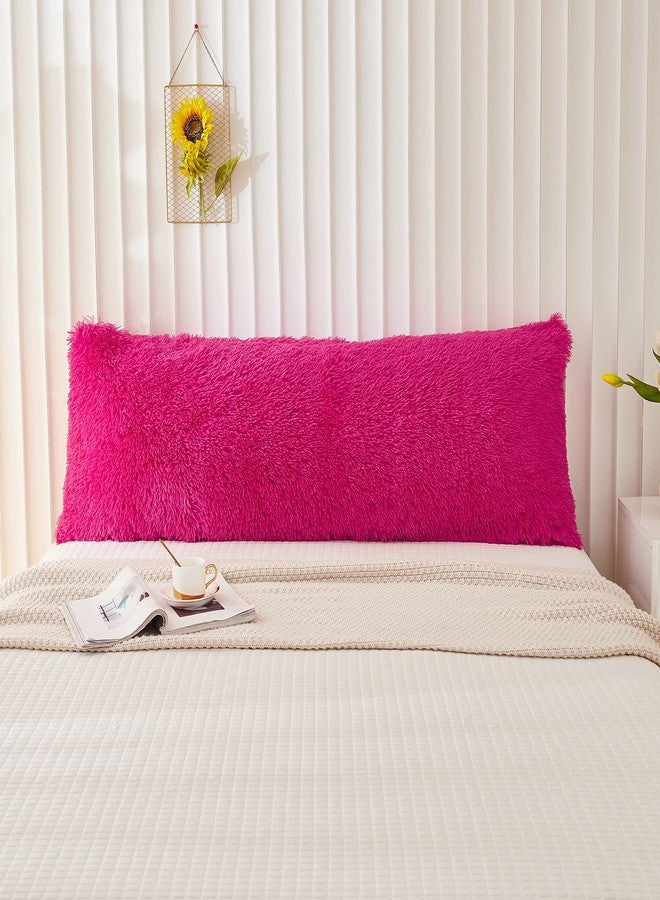 Memfydu Faux Fur Fluffy Body Pillow Cover, Hot Pink Plush Shaggy Velvet Body Pillowcase 1 pc, Zipper Closure (21"x54", Hot Pink) - Image 2