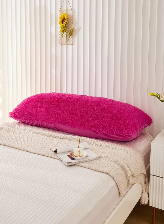 Memfydu Faux Fur Fluffy Body Pillow Cover, Hot Pink Plush Shaggy Velvet Body Pillowcase 1 pc, Zipper Closure (21"x54", Hot Pink) - Image 3
