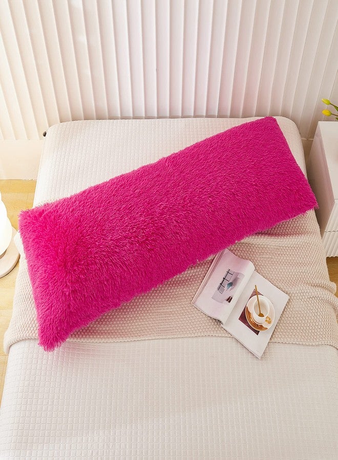 Memfydu Faux Fur Fluffy Body Pillow Cover, Hot Pink Plush Shaggy Velvet Body Pillowcase 1 pc, Zipper Closure (21"x54", Hot Pink) - Image 1