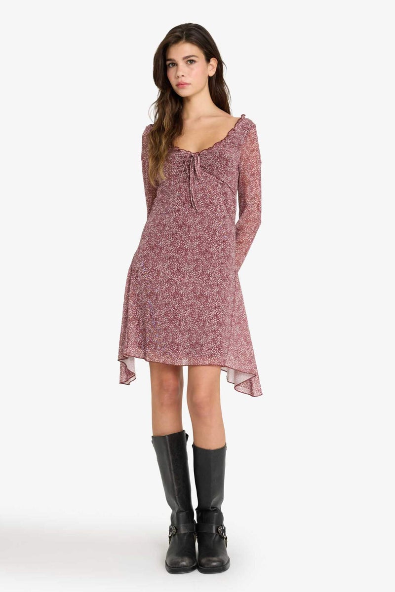 DeFacto V-Neck Floral Tulle Mini Dress - Image 1