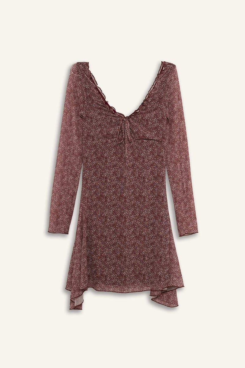 DeFacto V-Neck Floral Tulle Mini Dress - Image 4