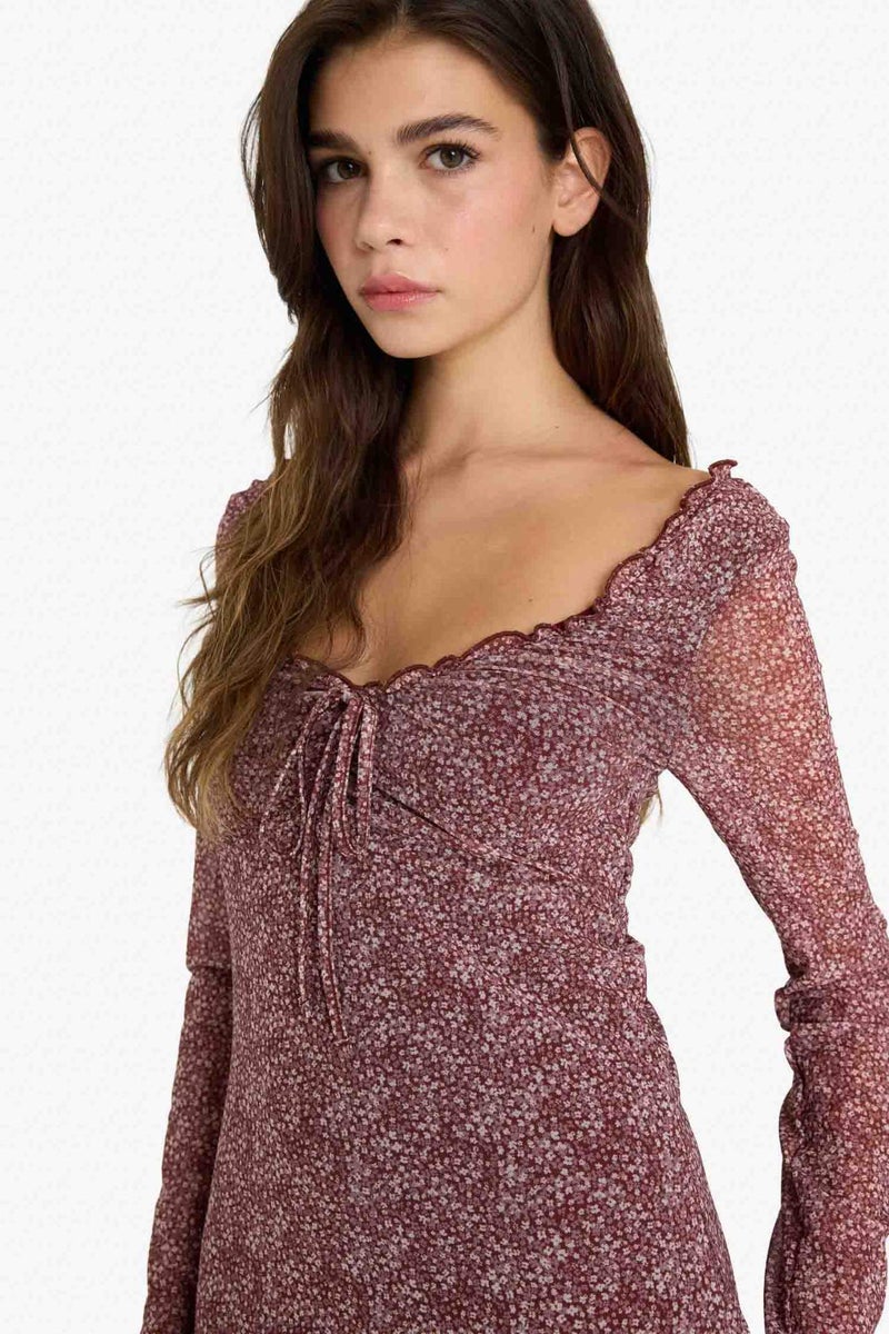 DeFacto V-Neck Floral Tulle Mini Dress - Image 3