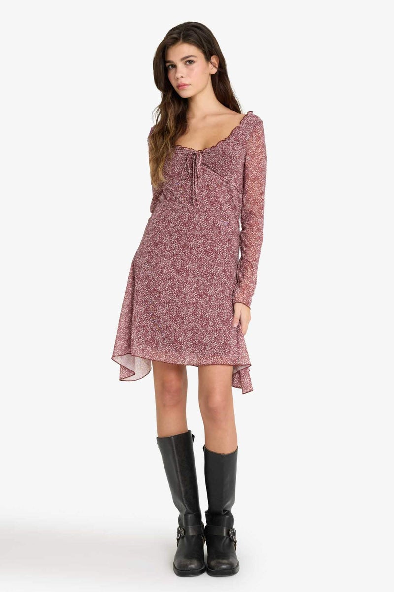 DeFacto V-Neck Floral Tulle Mini Dress - Image 2