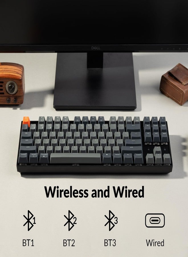 Keychron كيبورد ميكانيكي لاسلكي Keychron K8 بدون لوحة أرقام لجهاز ماك، إضاءة خلفية بيضاء، بلوتوث، تعدد المهام، كيبورد للألعاب سلكي Type-C لويندوز مع مفتاح بني - Image 2