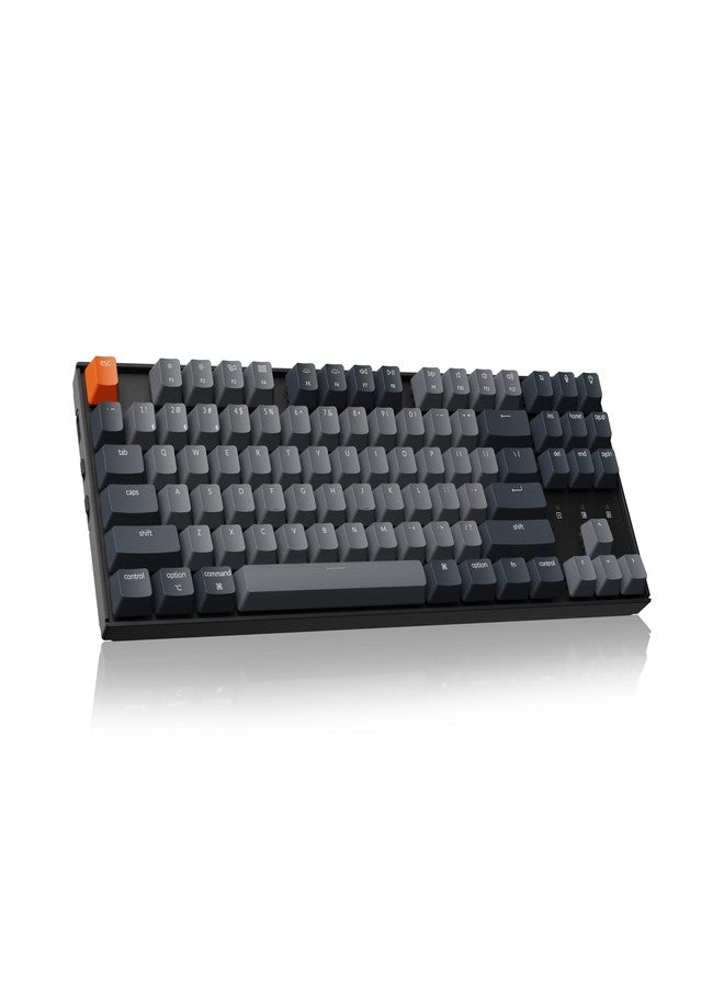 Keychron كيبورد ميكانيكي لاسلكي Keychron K8 بدون لوحة أرقام لجهاز ماك، إضاءة خلفية بيضاء، بلوتوث، تعدد المهام، كيبورد للألعاب سلكي Type-C لويندوز مع مفتاح بني - Image 1