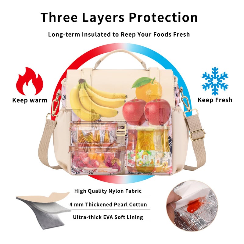 Scothen Lunch Bag Women,Insulated Adult Lunch Box,Womens Lunch Bags for Work,Large Lunch Tote Bag with Shoulder Strap,Cute Lunch Cooler Purse with Water Bottle Holder for Teacher Nurse Office Picnic - Image 3