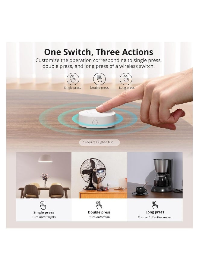 SNZB-01P Zigbee Wireless Switch - Create Smart Scenes and Control Connected Devices via App with Three Options; Requires ZigBee Bridge; Certified for Humans Device.