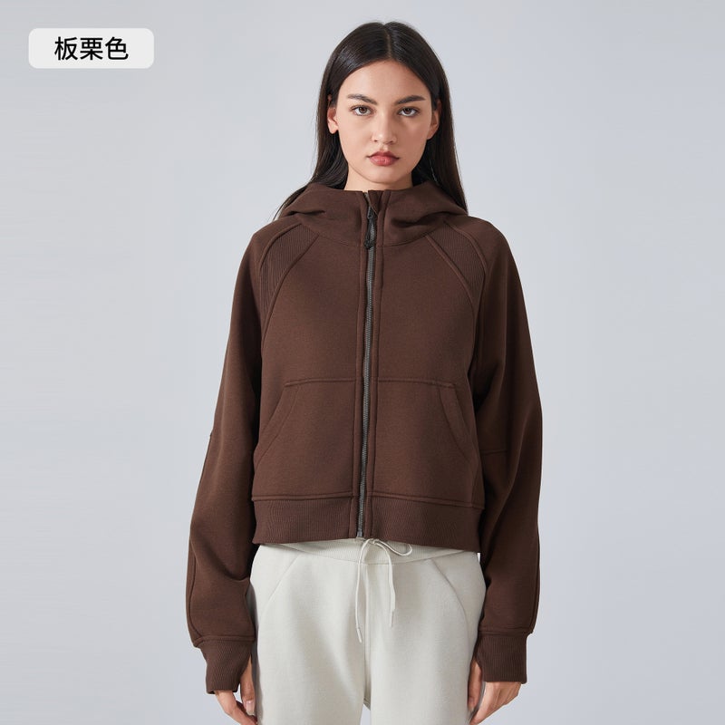 Generic Velvet Hoodie Jacket Womens Casual Sportswear Chestnut 