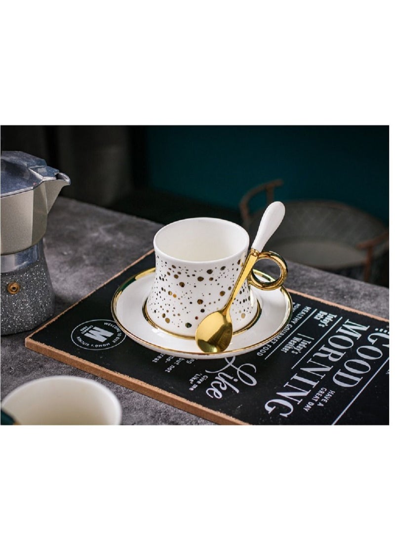 6-Piece Fine Bone Ceramic Cup And Saucer Set With Spoon  - Image 3