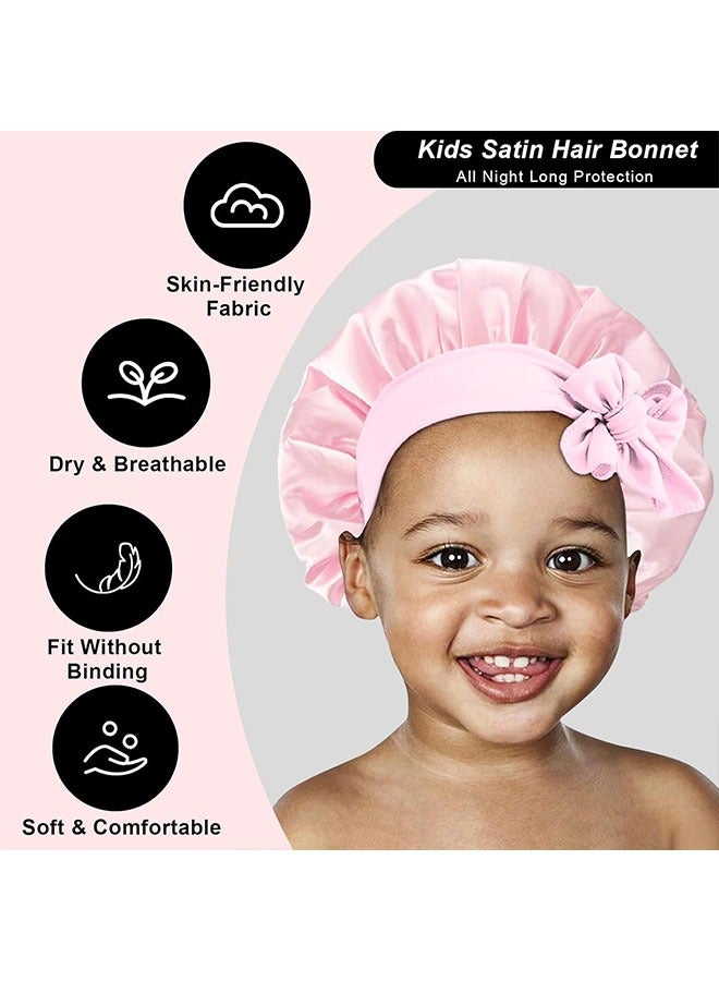 meayul 3 Pcs Kids Silk Bonnet for Sleeping, Baby Hair Bonnet for Sleeping, Kids Satin Bonnets for Girls with Adjustable Wide Elastic Band, Sleeping Cap for Teens Toddler Child Curly Hair (Pink+Purple+Yellow)  - Image 4