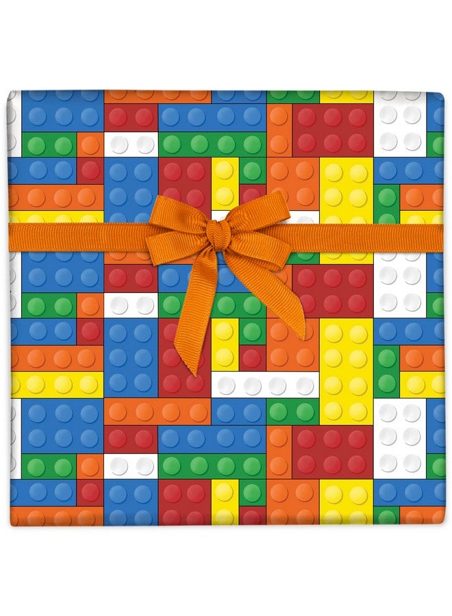 Central 23 Colorful Wrapping Paper 6 Sheets Of Gift Wrap Birthday Wrapping Paper For Kids Building Blocks For Boys And Girls Birthday Party Recyclable Comes With Fun Stickers - Image 1