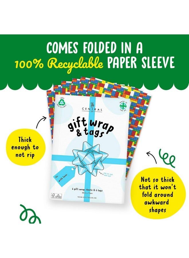 Central 23 Colorful Wrapping Paper 6 Sheets Of Gift Wrap Birthday Wrapping Paper For Kids Building Blocks For Boys And Girls Birthday Party Recyclable Comes With Fun Stickers - Image 4
