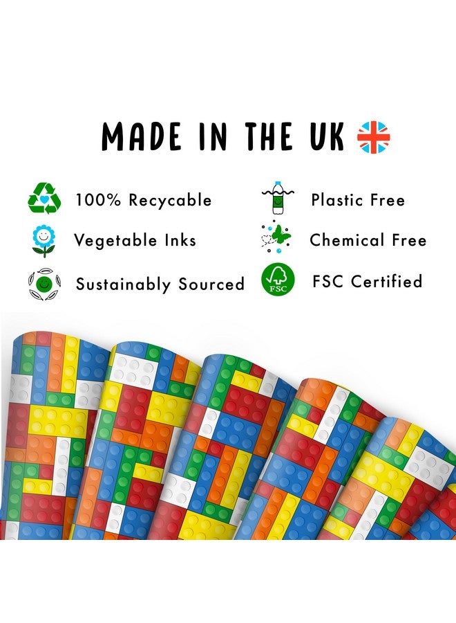 Central 23 Colorful Wrapping Paper 6 Sheets Of Gift Wrap Birthday Wrapping Paper For Kids Building Blocks For Boys And Girls Birthday Party Recyclable Comes With Fun Stickers - Image 3