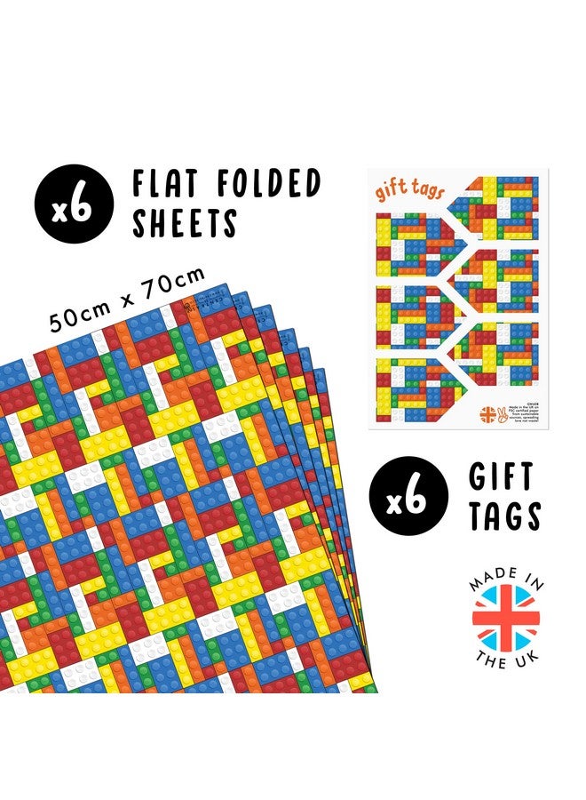 Central 23 Colorful Wrapping Paper 6 Sheets Of Gift Wrap Birthday Wrapping Paper For Kids Building Blocks For Boys And Girls Birthday Party Recyclable Comes With Fun Stickers - Image 2