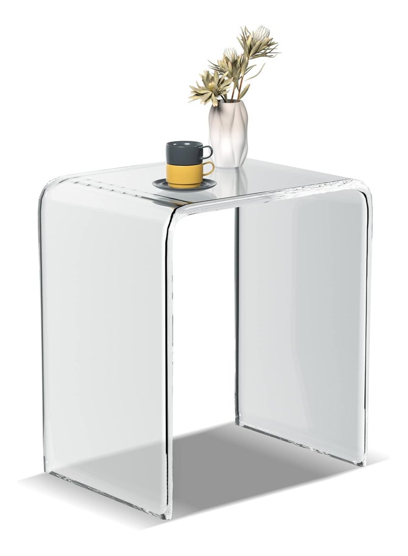 TPGP Acrylic Sofa End Table, Rounded Edges Waterfall Side Table, Modern Lucite Square Coffee Table, Nightstand and Stool for Living Room Bedroom, Study, Showroom, Office, Bathroom (U-Shaped 1PCS) - Image 1
