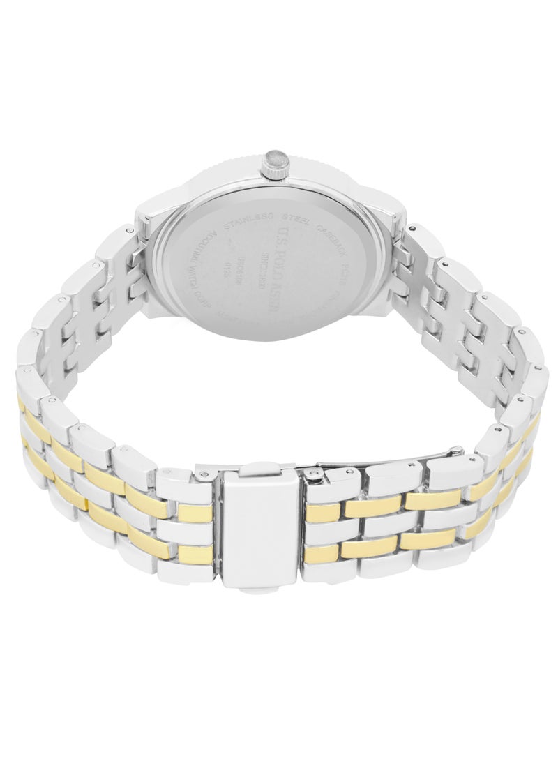 U.S. Polo Assn. ساعة أنالوج كوارتز للنساء مجموعة ساعة وسوار مزدوجة اللون - Image 4