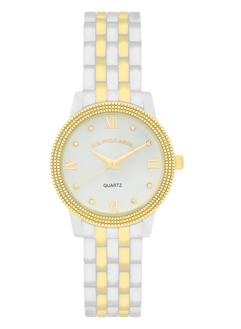 U.S. Polo Assn. ساعة أنالوج كوارتز للنساء مجموعة ساعة وسوار مزدوجة اللون - Image 3