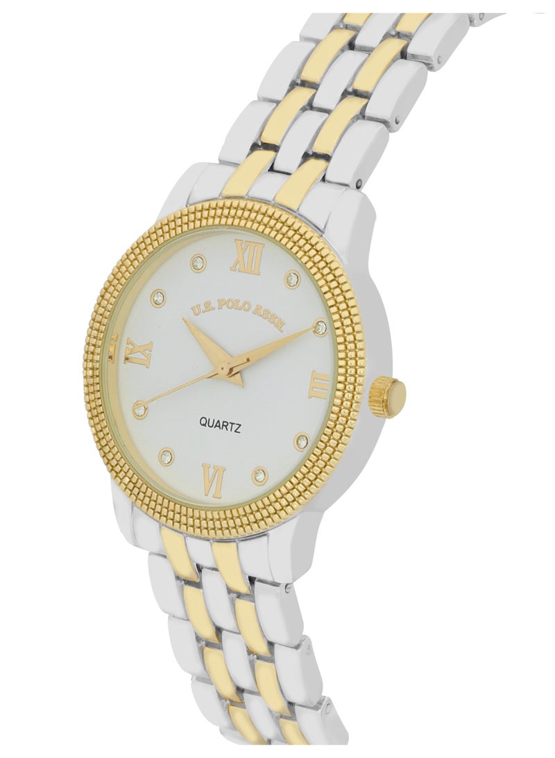 U.S. Polo Assn. ساعة أنالوج كوارتز للنساء مجموعة ساعة وسوار مزدوجة اللون - Image 2