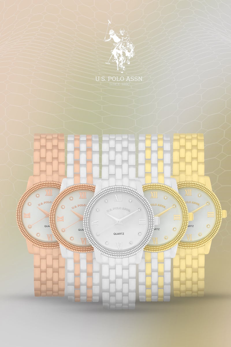 U.S. Polo Assn. ساعة أنالوج كوارتز للنساء مجموعة ساعة وسوار مزدوجة اللون - Image 5