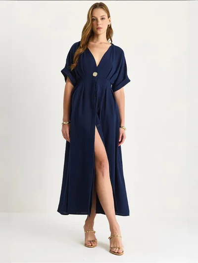 بيانكو لوتشي LUCCI V-Neck Midi Dress with Slit