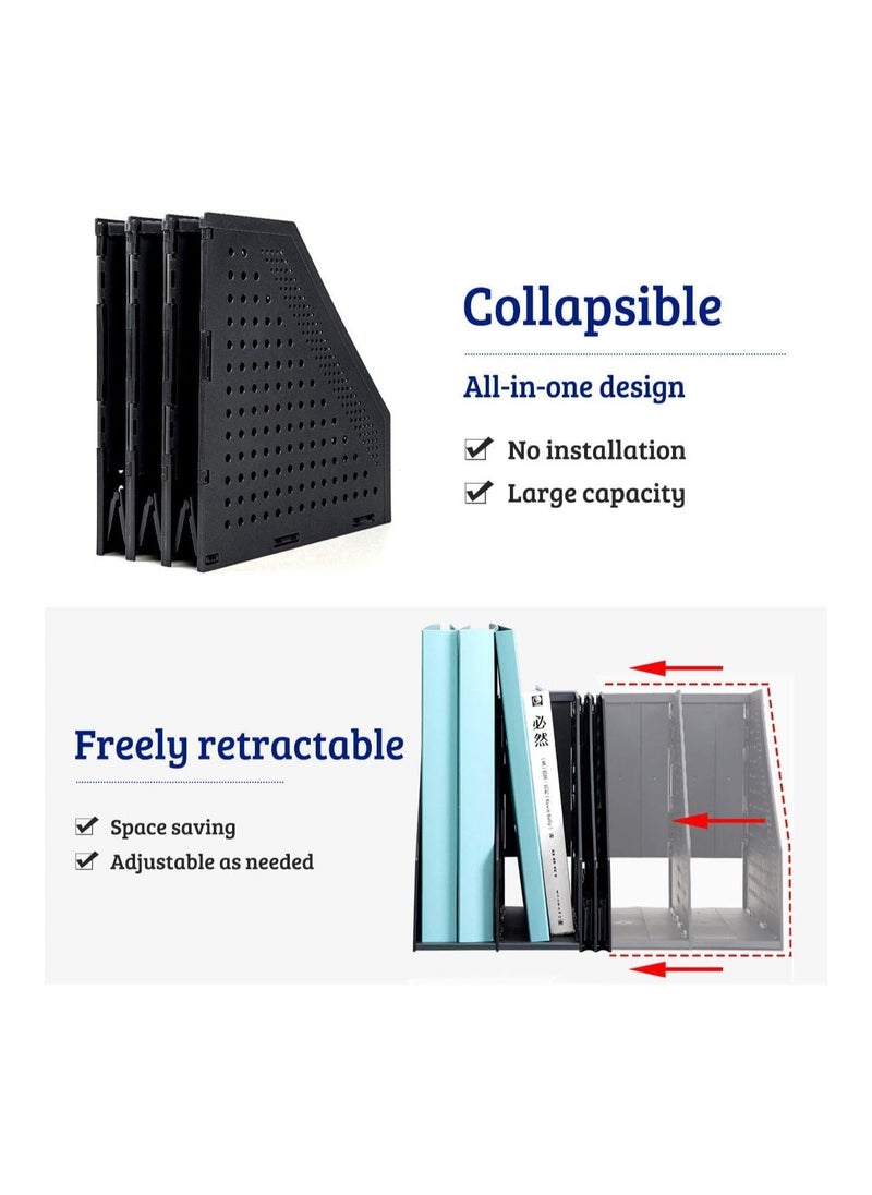 Generic Desktop File Magazine Folder Holder,3 Vertical Compartments,Collapsible File Holder,Bookends,File Rack for Office School Home (Dark gray)  - Image 2