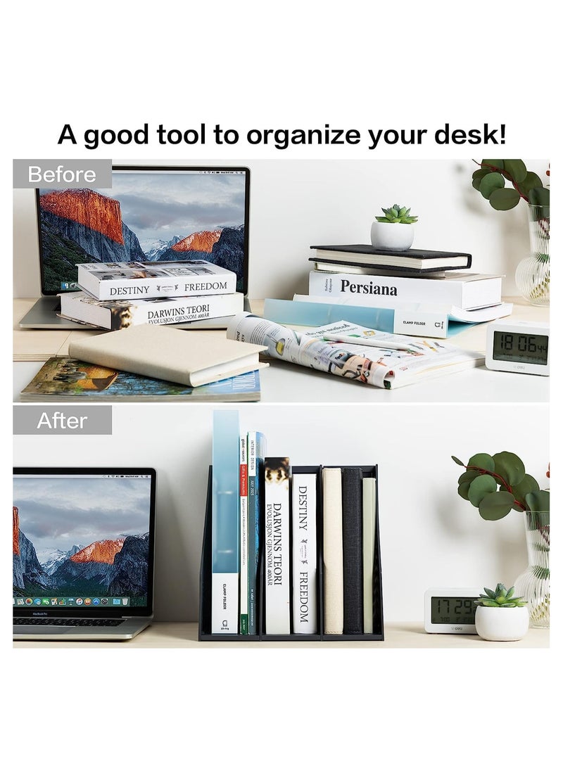 Generic Desktop File Magazine Folder Holder,3 Vertical Compartments,Collapsible File Holder,Bookends,File Rack for Office School Home (Dark gray)  - Image 5