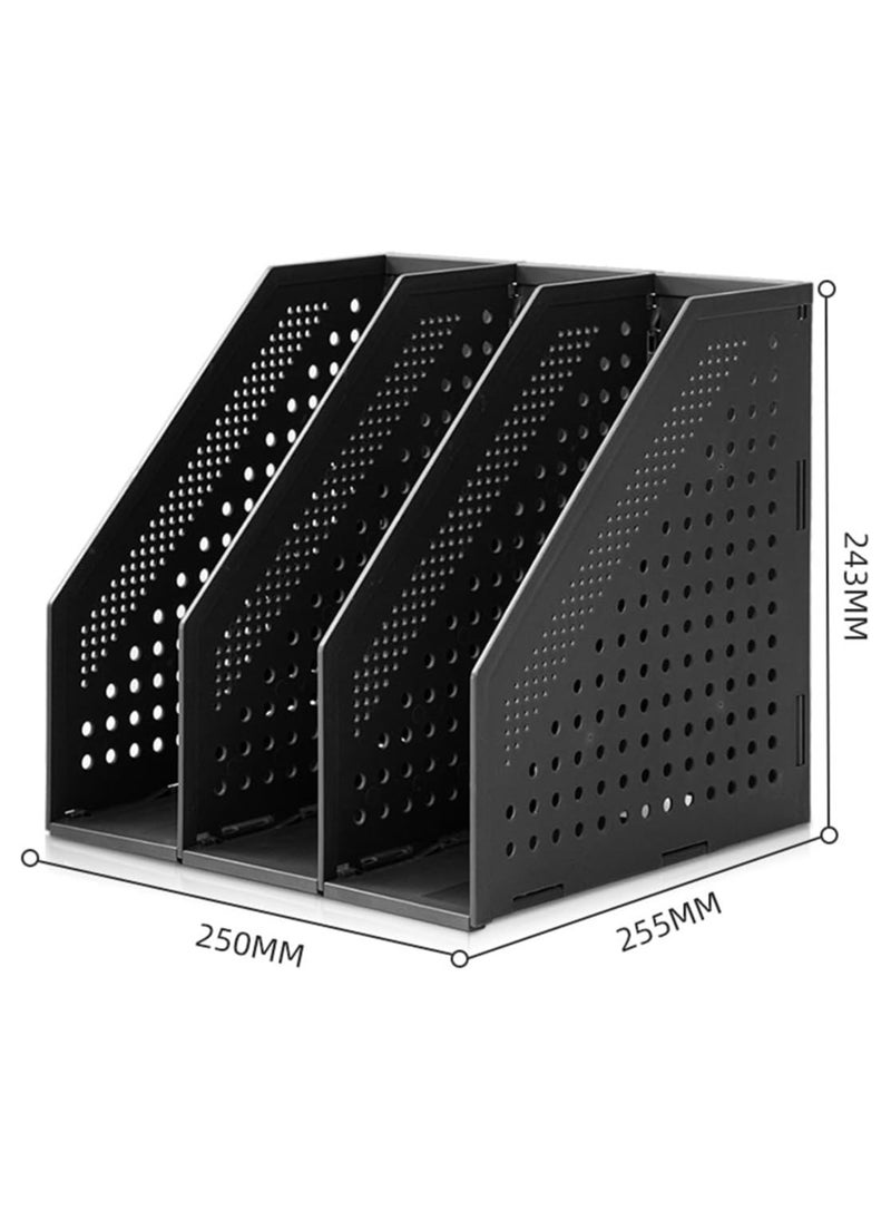 Desktop File Magazine Folder Holder,3 Vertical Compartments,Collapsible File Holder,Bookends,File Rack for Office School Home (Dark gray)