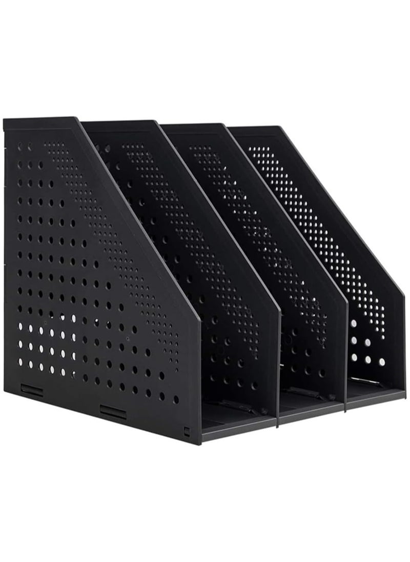 Generic Desktop File Magazine Folder Holder,3 Vertical Compartments,Collapsible File Holder,Bookends,File Rack for Office School Home (Dark gray)  - Image 1
