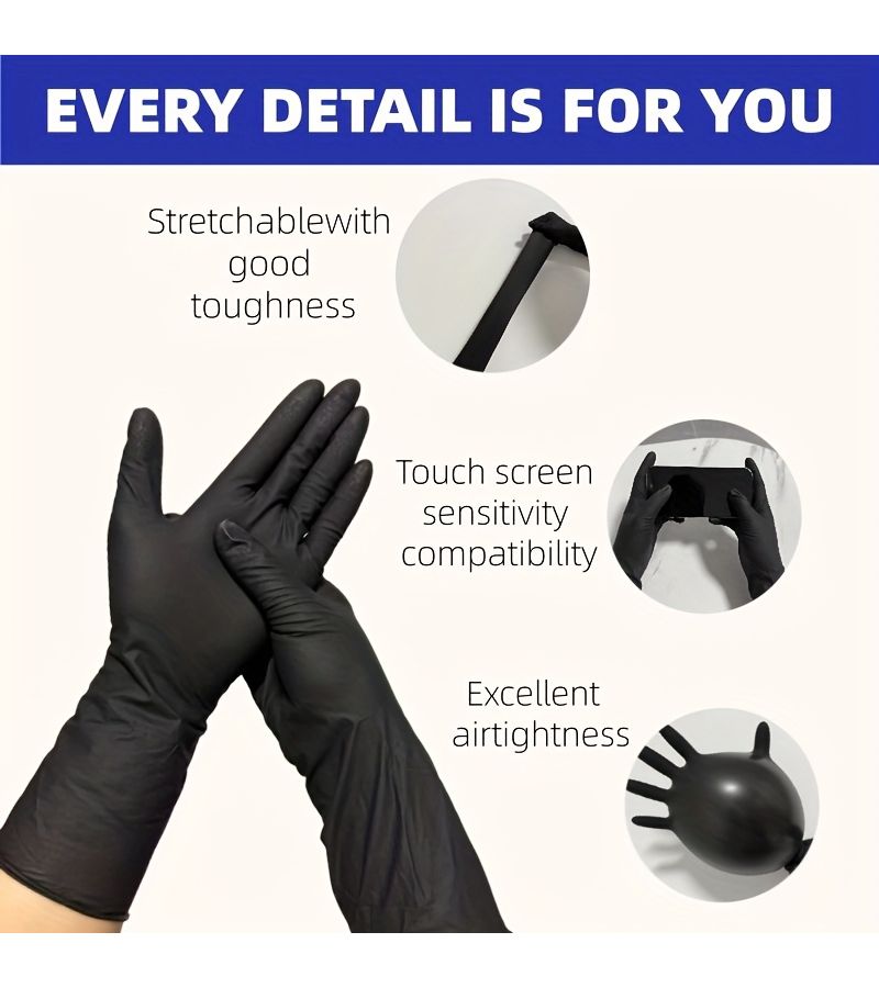 52 Pcs Black Nitrile Cleaning Gloves Size M Touchscreen Multipurpose - Image 2