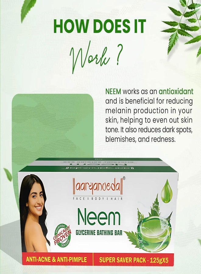 Aryanveda Neem Glycerine Bathing Bar | Herbal Antibacterial & Moisturizing Body Soap with Pure Natural Oils for Soft, Glowing & Healthy Skin - 125g (Pack of 5) - Image 4