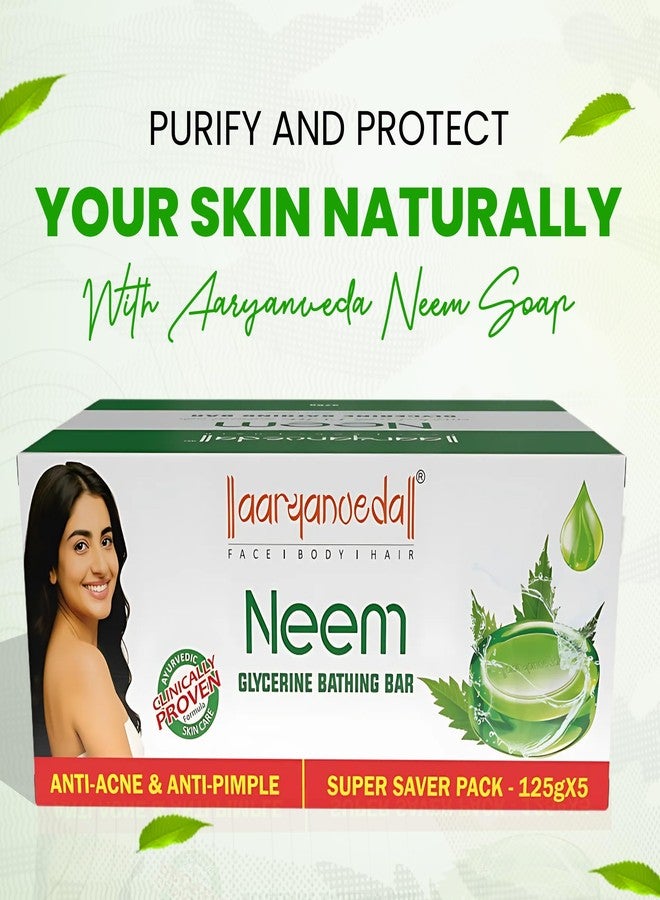 Aryanveda Neem Glycerine Bathing Bar | Herbal Antibacterial & Moisturizing Body Soap with Pure Natural Oils for Soft, Glowing & Healthy Skin - 125g (Pack of 5) - Image 2