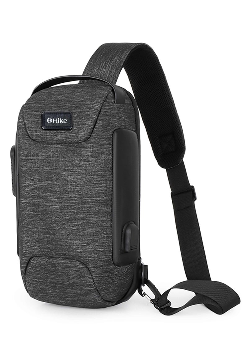 HIKE Unisex Crossbody Bag Water Resistant Anti-Theft Shoulder Bag with Built in USB Port and 3-Digit Combination lock for Business Travel Outdoor Shopping, HKSBYG-Grey - Image 1