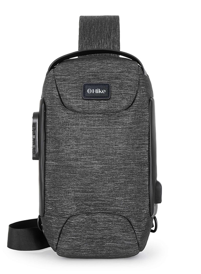 HIKE Unisex Crossbody Bag Water Resistant Anti-Theft Shoulder Bag with Built in USB Port and 3-Digit Combination lock for Business Travel Outdoor Shopping, HKSBYG-Grey - Image 2